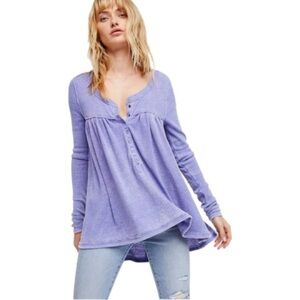 Free People We The Free Kai Thermal Henley Top Waffle Knit Tunic Large